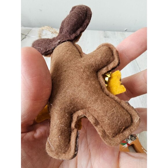 Wooden vintage Rudolph reindeer deer ornament set plush Noel Xmas tree both orna - Picture 5 of 10